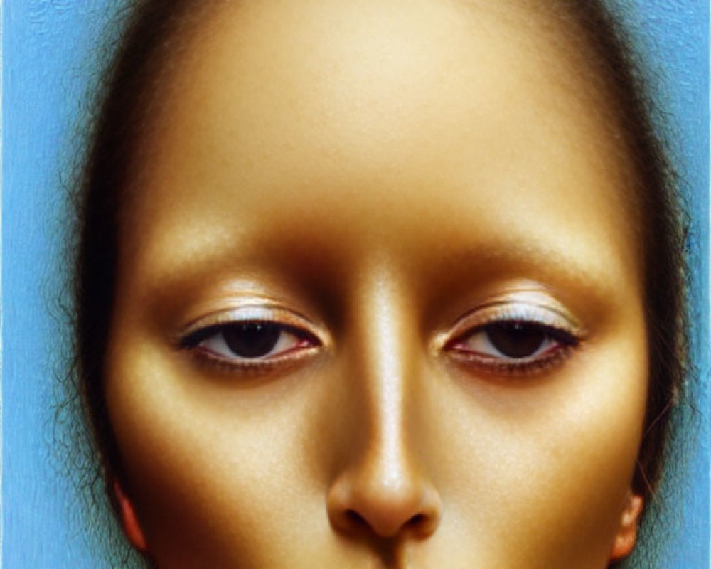 Symmetrical face portrait on textured blue background
