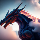 Majestic dragon with sharp scales and horns in twilight sky