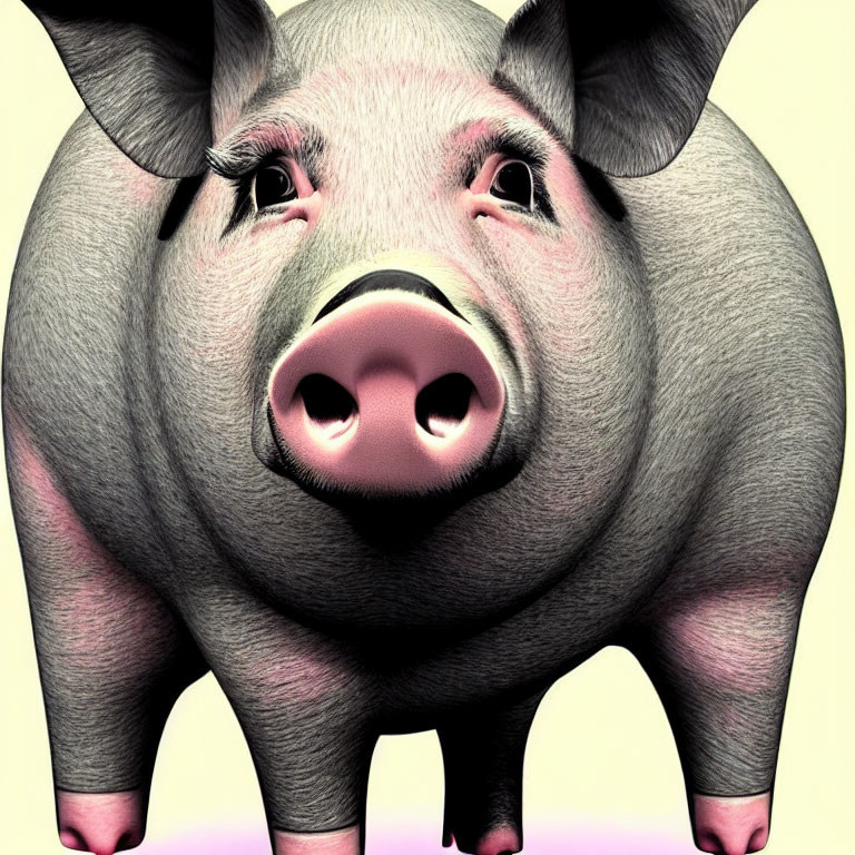 Cartoon Pig Digital Illustration with Exaggerated Features