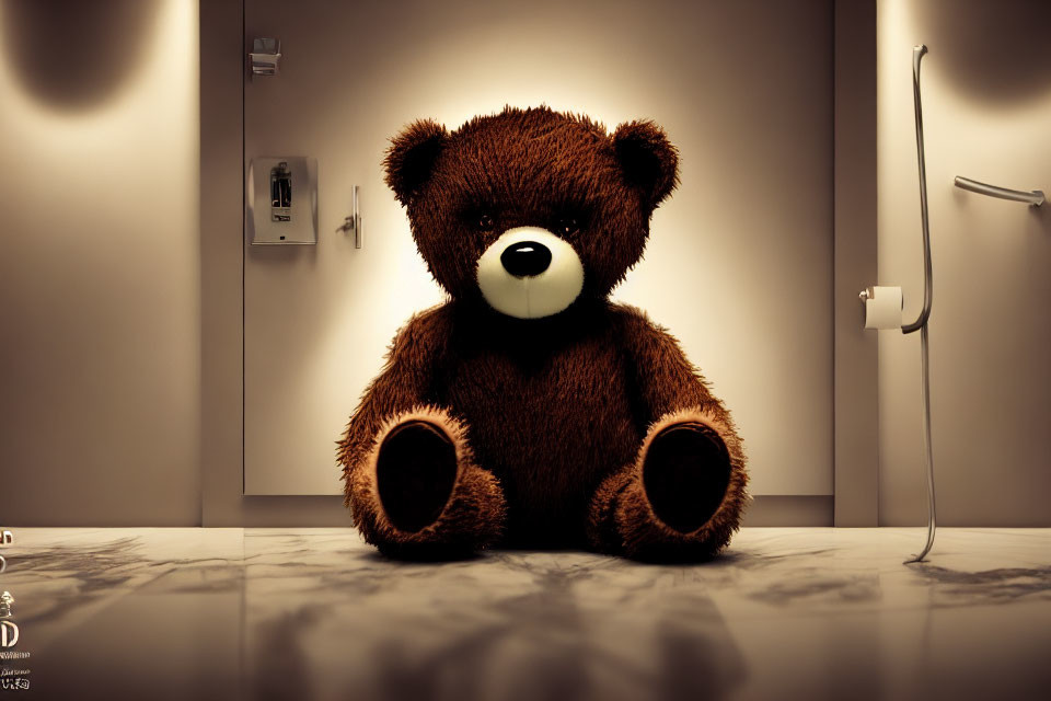 Large Backlit Teddy Bear in Warmly Lit Room