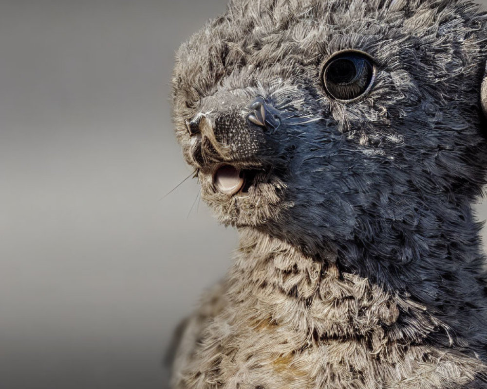 Fluffy Grey Parrot Chick with Curious Expression