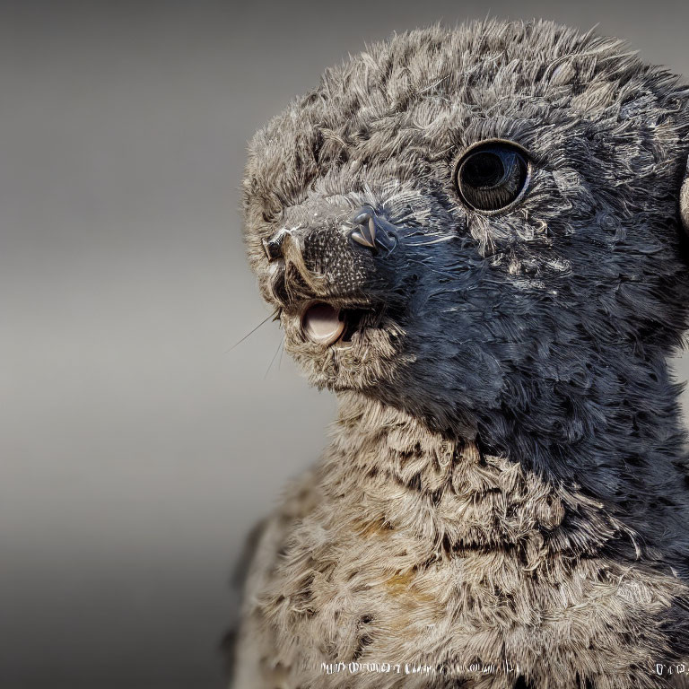 Fluffy Grey Parrot Chick with Curious Expression
