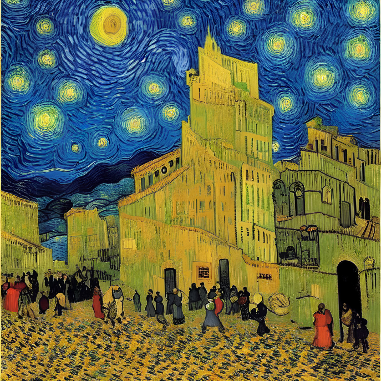Interpretation of "Starry Night" in historical town square