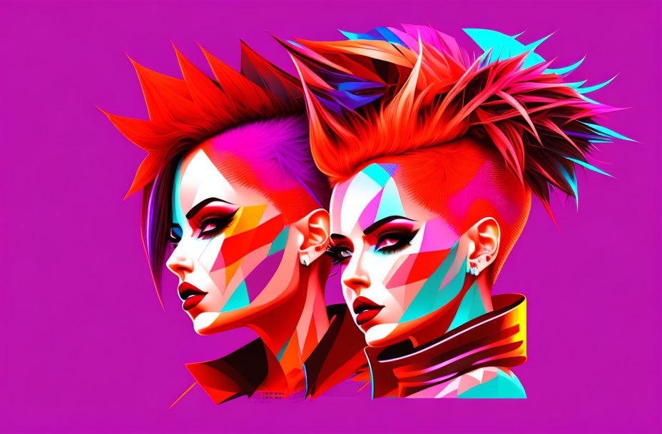 Colorful Geometric Makeup on Women with Spiky Hairstyles