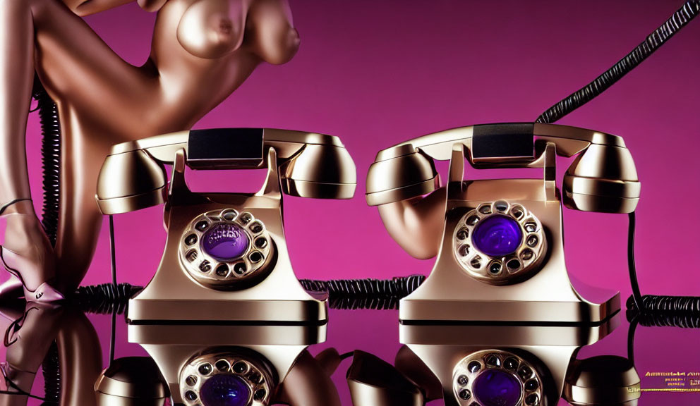 Classic Rotary Phones with Modern Design on Purple Background