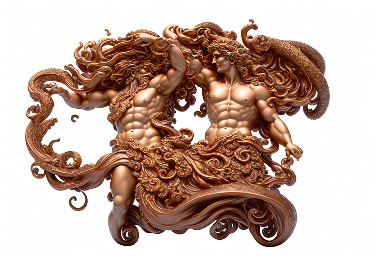 Muscular Figures with Flowing Hair in Baroque-style 3D Rendering