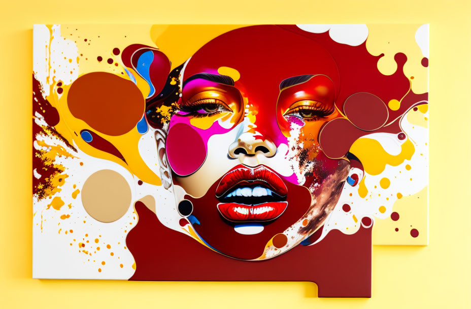 Colorful Abstract Art: Stylized Woman's Face with Liquid Splash Patterns