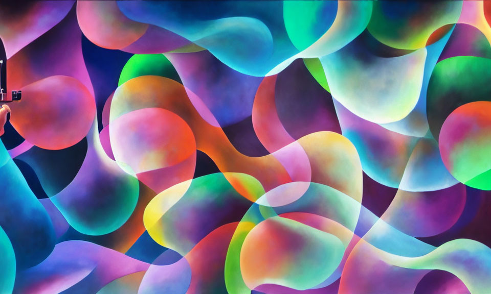 Colorful Abstract Wallpaper with Overlapping Fluid Shapes in Blue, Purple, Green, and Orange
