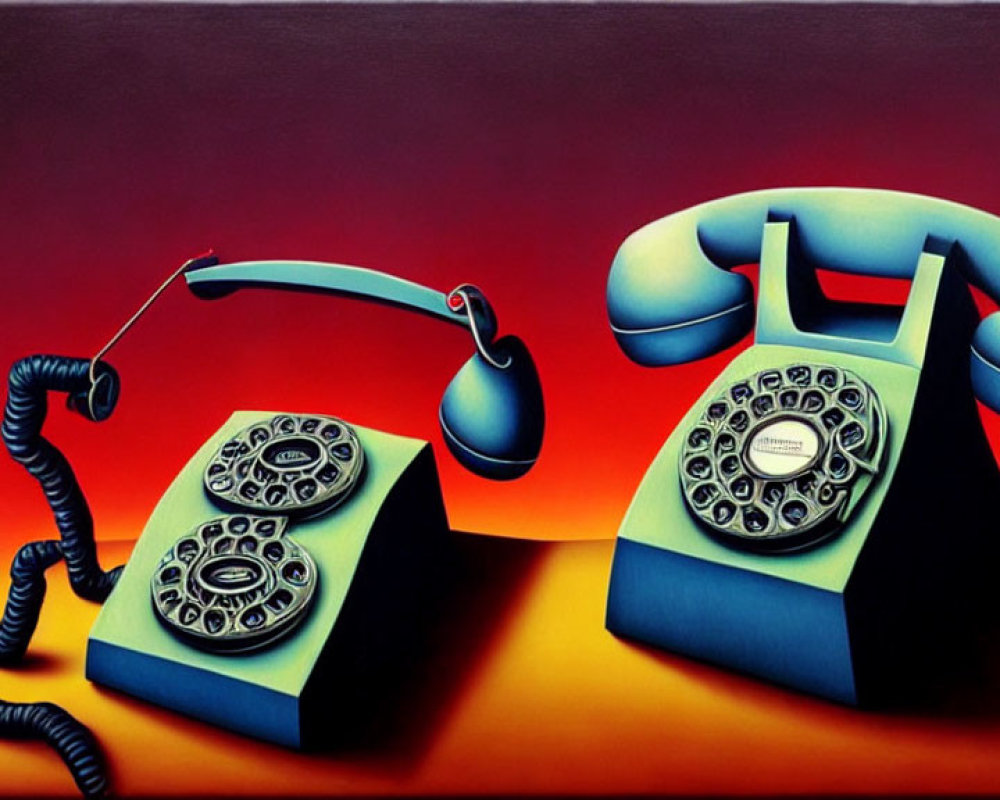 Stylized vintage telephones on red-orange gradient background