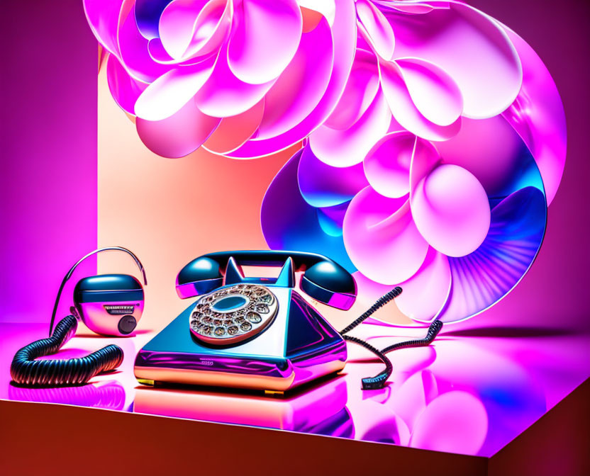 Colorful Retro Still Life with Rotary Telephone and Headphones