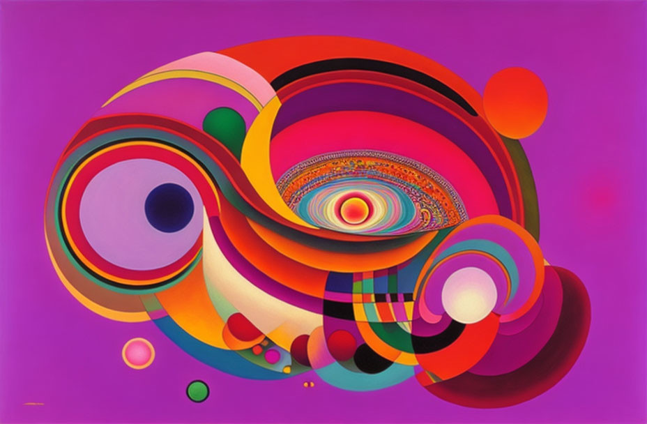 Colorful Abstract Painting with Swirling Circles and Elliptical Shapes