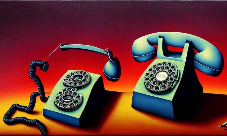 Stylized vintage telephones on red-orange gradient background