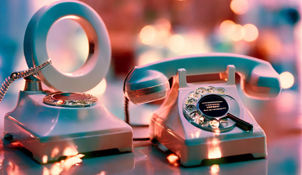Vintage rotary phones with dreamy bokeh background.