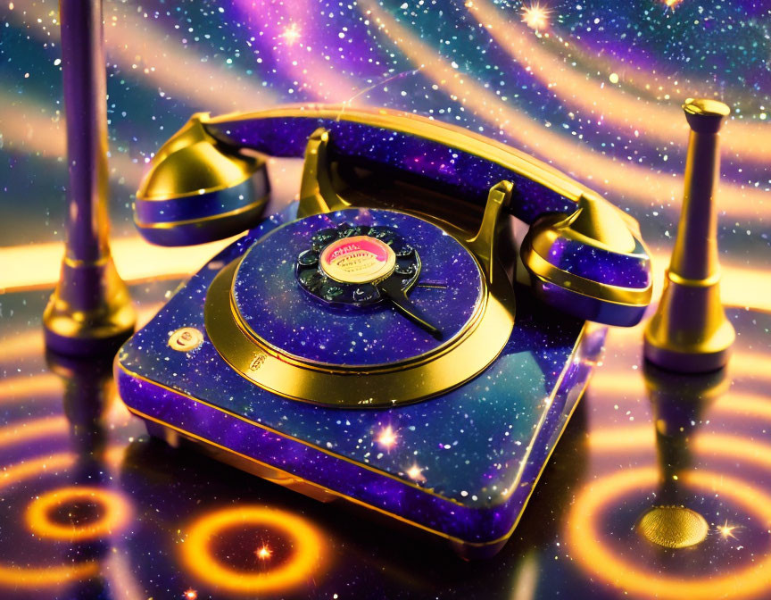 Vintage Rotary Phone with Cosmic Starry Galaxy Design