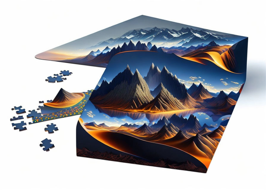 Mountain Landscape 3D Puzzle with Disconnected Pieces