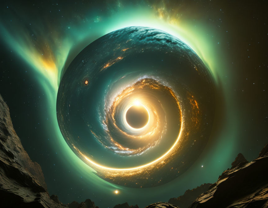 Swirling black hole and auroras in cosmic scene