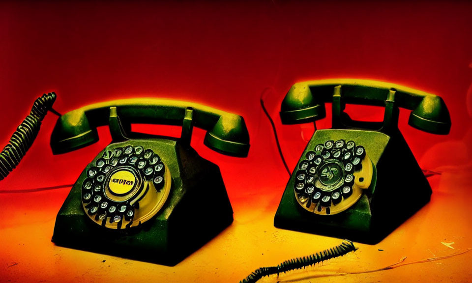 Vintage Rotary Phones in Moody Red and Yellow Lighting