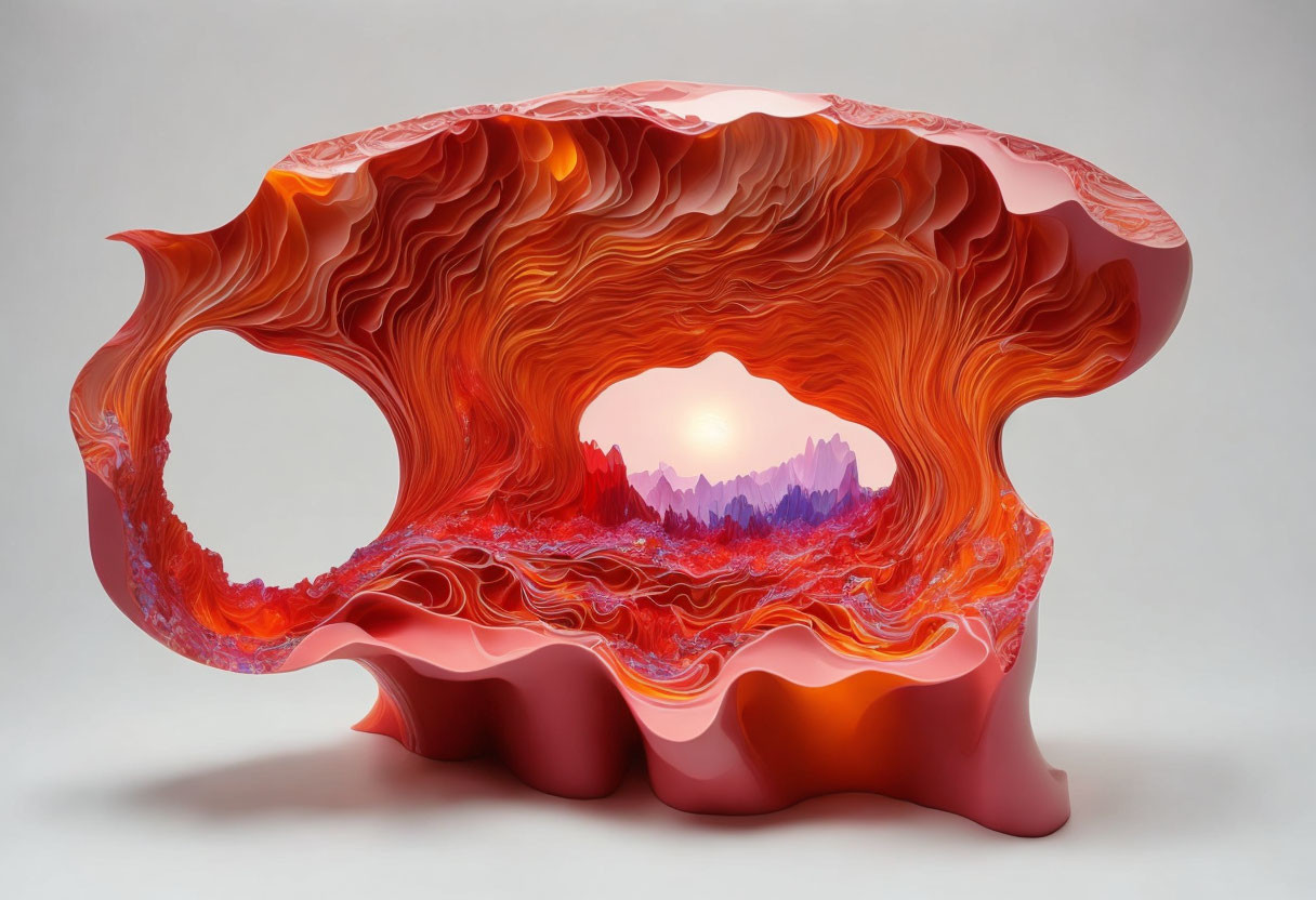 Layered Canyon Sculpture with Sunset Scene in Warm Hues
