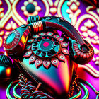 Colorful Vintage Rotary Telephone with Jewel Embellishments on Patterned Background