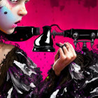 Vibrant artwork of woman with striking makeup and vintage telephone