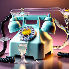 Vintage Rotary Dial Phone with Melting Liquid Motifs on Gradient Background