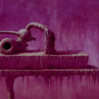 Surreal purple landscape with slimy creature and humanoid figure