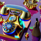 Vibrant surreal painting of distorted rotary dial telephone