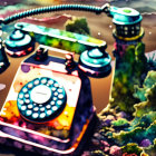 Colorful Surreal Landscape with Exaggerated Rotary Telephone