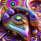 Colorful Abstract Rotary Phone Artwork with Intricate Patterns