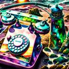 Colorful Vintage Telephone Illustration with Space Theme