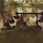 Vintage Telephone on Desk with Green Foliage Background