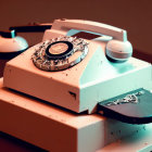 Vintage Rotary Dial Telephone with Marble Finish on Matching Surface