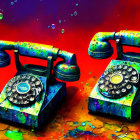 Colorful Vintage Rotary Phones Amidst Dynamic Paint Splatters