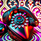 Colorful Vintage Telephone on Psychedelic Swirly Background