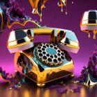 Vintage Telephone with Purple and Orange Paint on Purple Background
