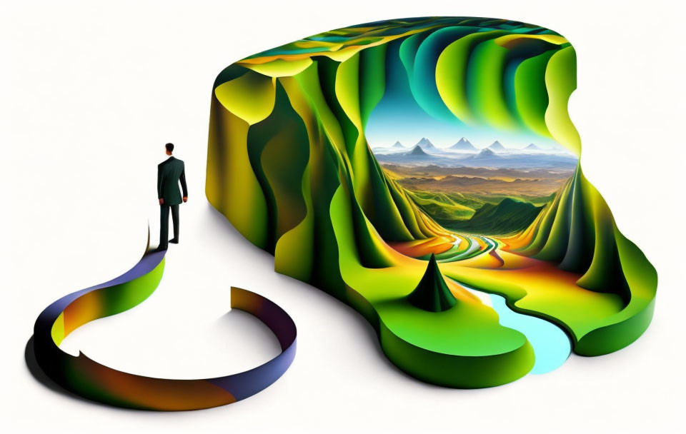 Surreal landscape with ribbon-like mountains and valleys