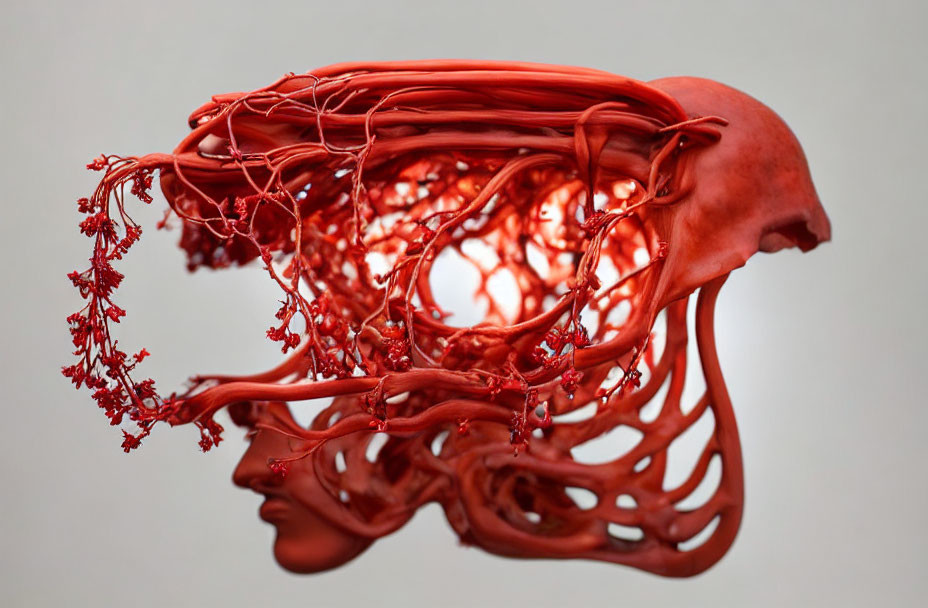 Detailed Red Human Vascular System Model on Neutral Background