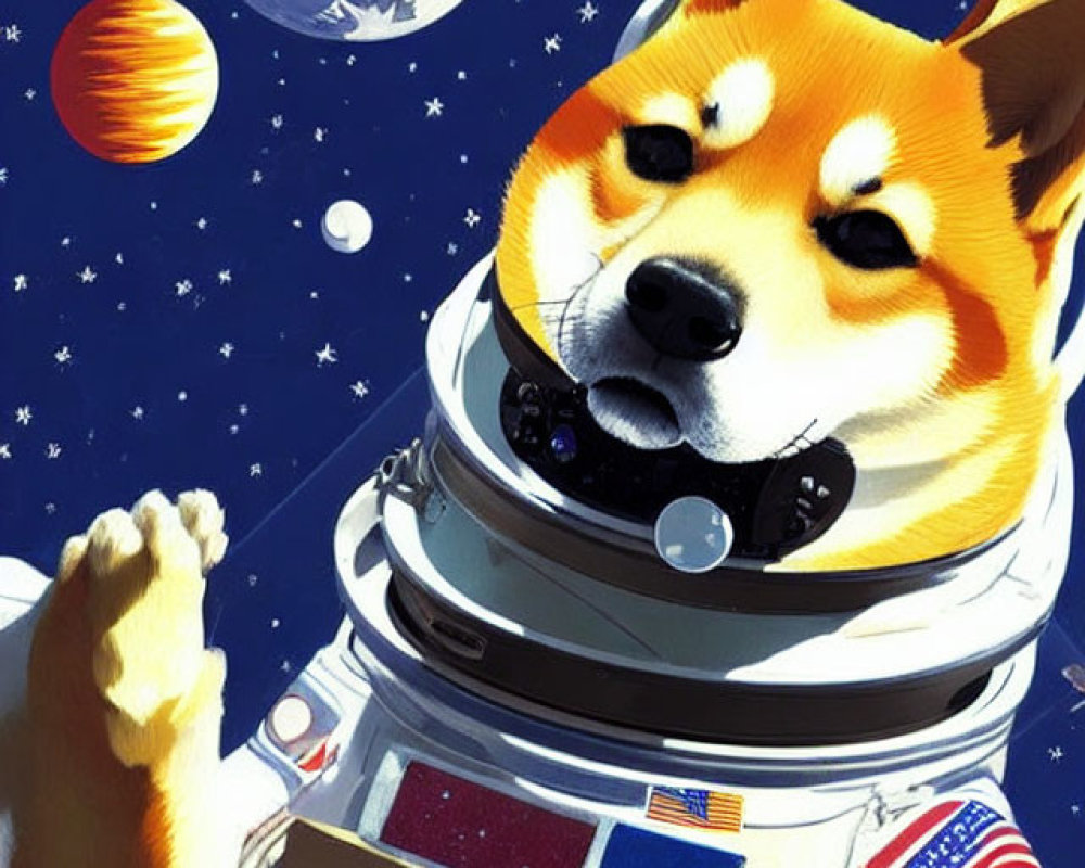 Shiba Inu Dog in Astronaut Suit Floating in Space