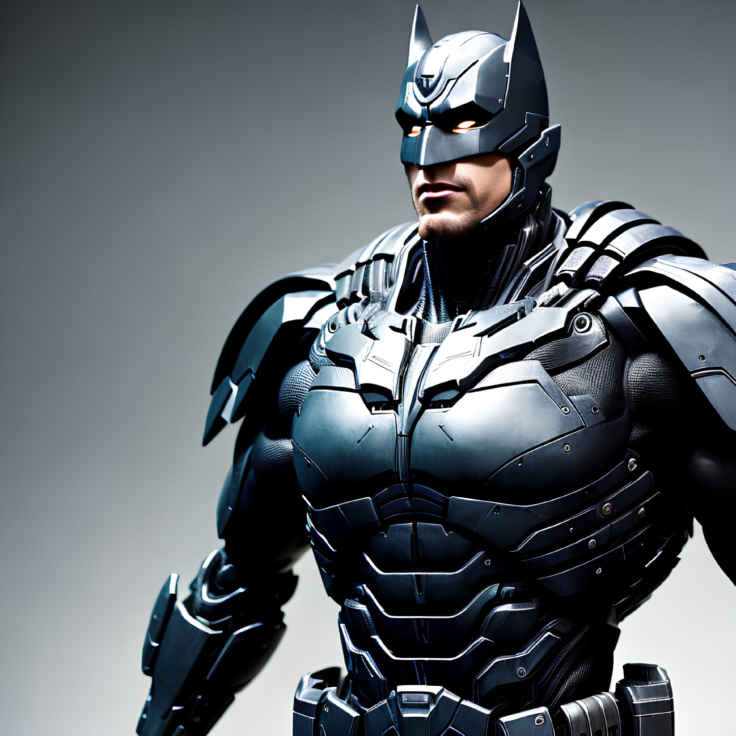 Detailed Futuristic Batman Costume with Muscular Armored Suit