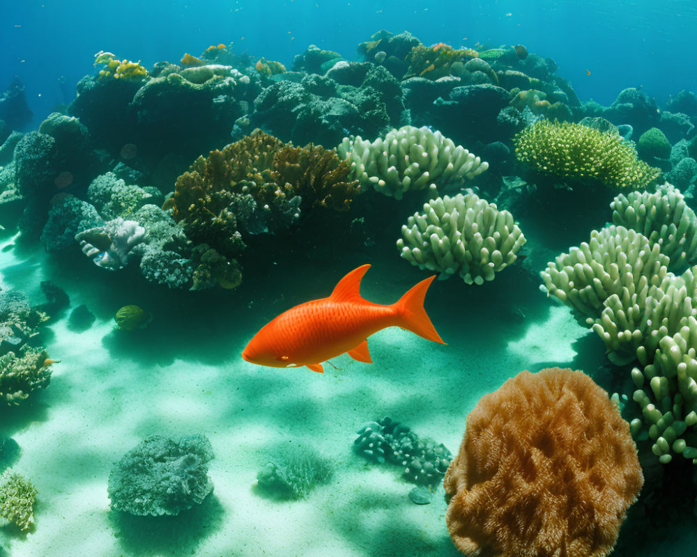 Colorful Coral Reef and Orange Fish in Vibrant Underwater Scene