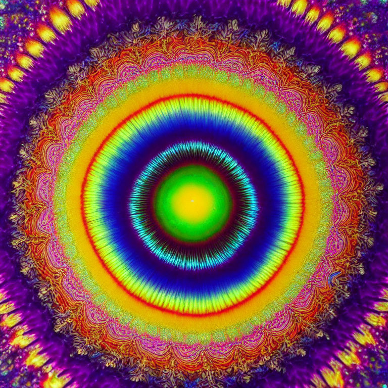 Colorful Psychedelic Pattern with Vibrant Yellow Core and Radiating Circles