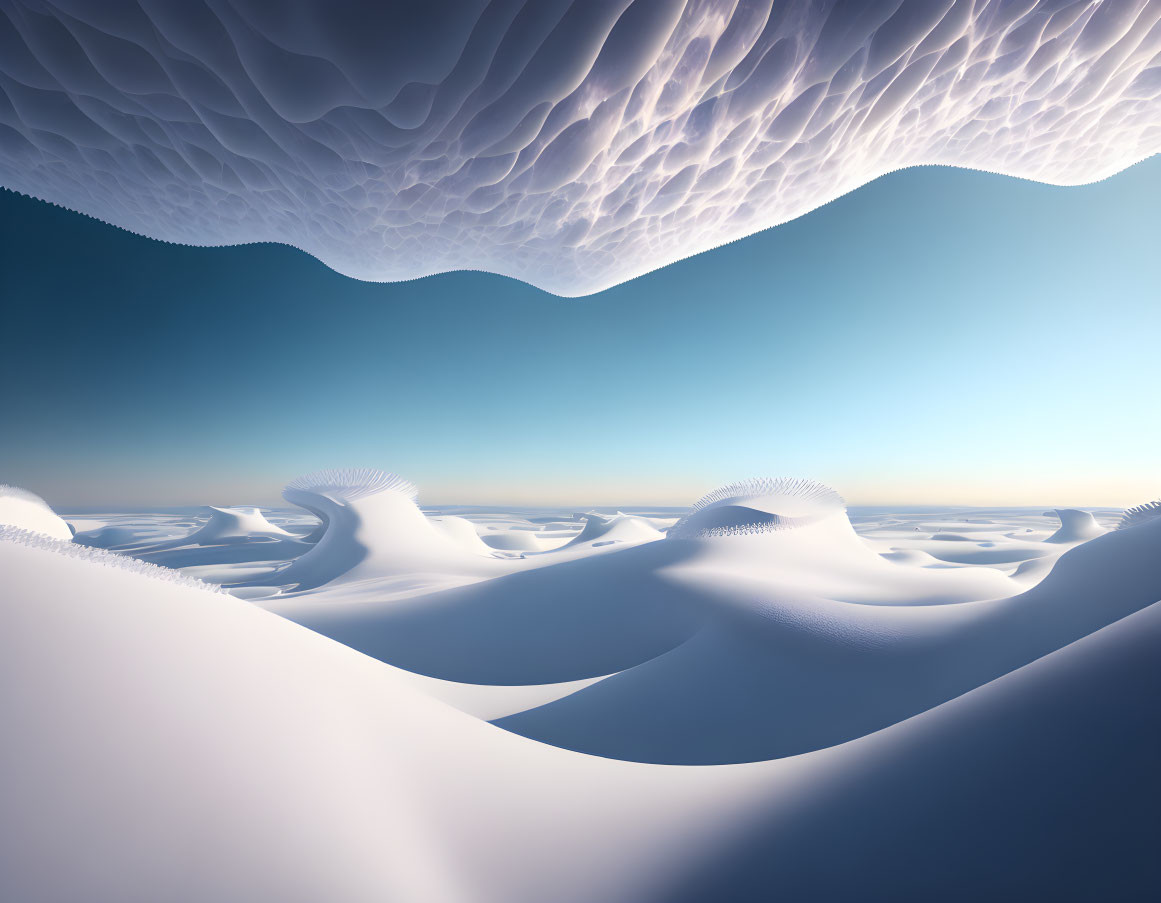 Surreal Landscape: Smooth White Dunes & Textured Sky
