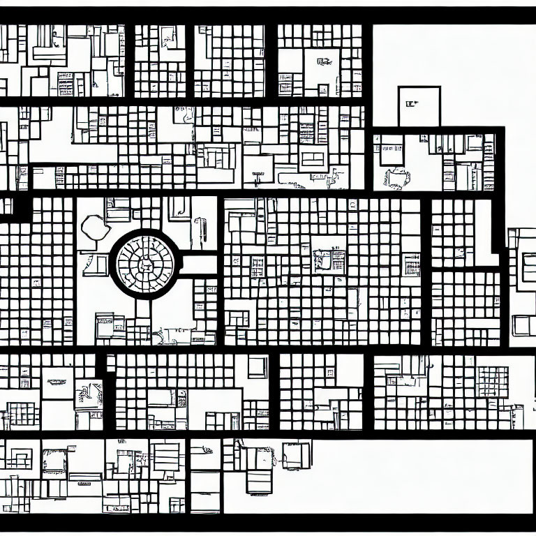 Detailed Black and White Floor Plan with Room Types and Furniture Symbols