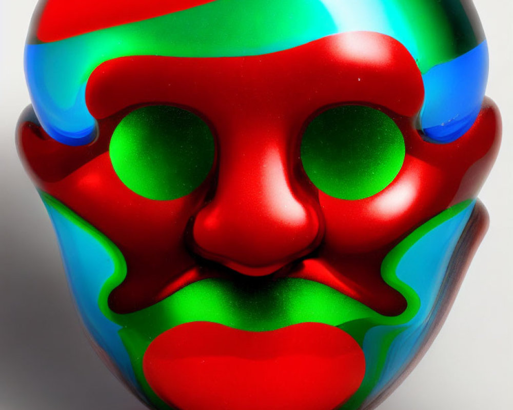 Colorful glossy egg-shaped object with swirling facial patterns