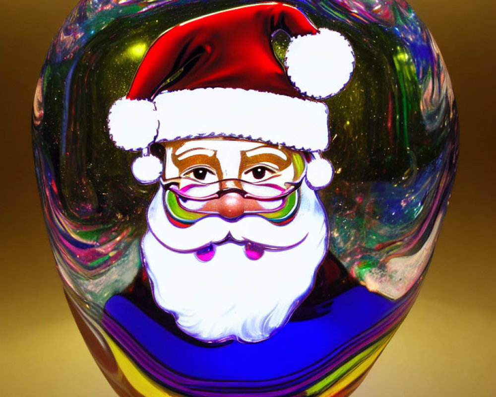Colorful Iridescent Christmas Bauble Featuring Santa Claus