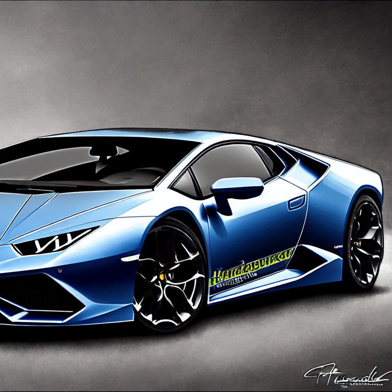 Blue Lamborghini Sports Car with Black Accents on Dark Gradient Background