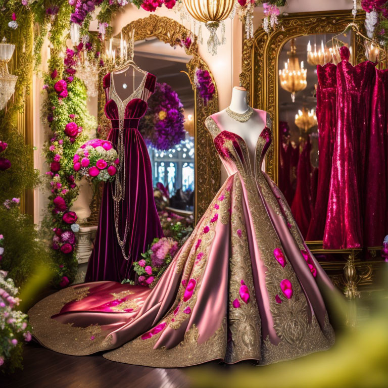 Luxurious Room Displaying Elegant Evening Gowns