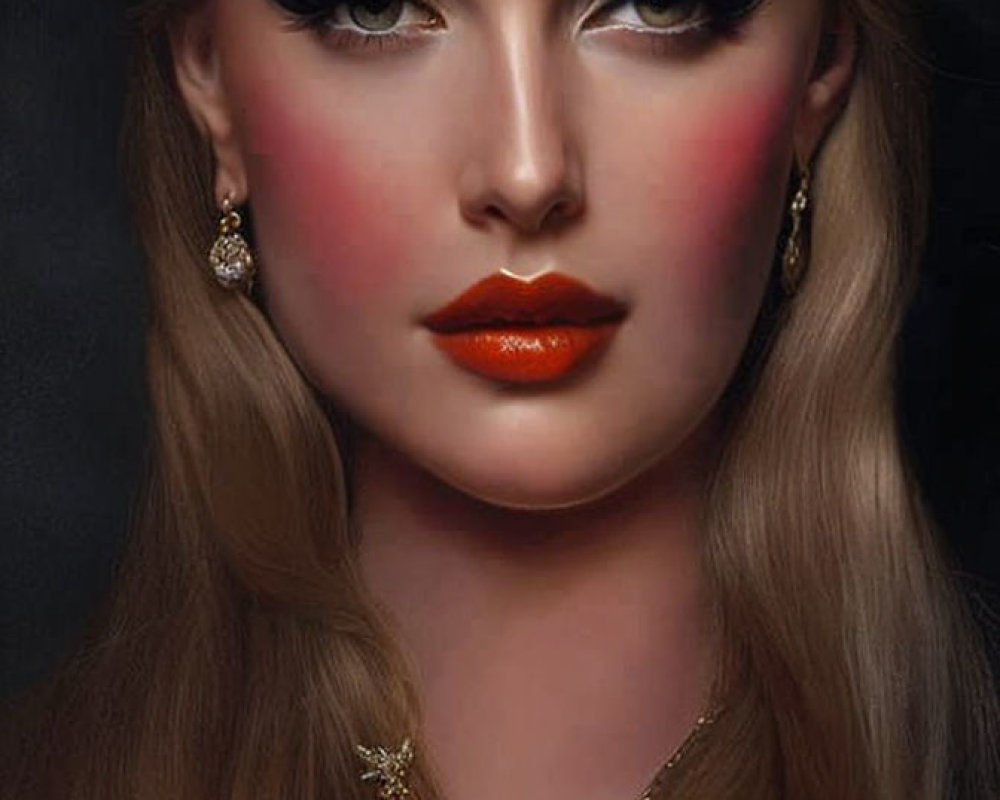 Woman portrait with stylized makeup and gemstone accessories.