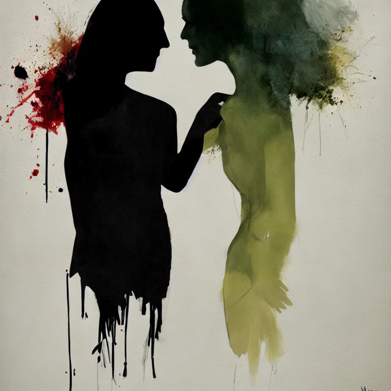 Abstract Watercolor Silhouette of Two People Facing Each Other