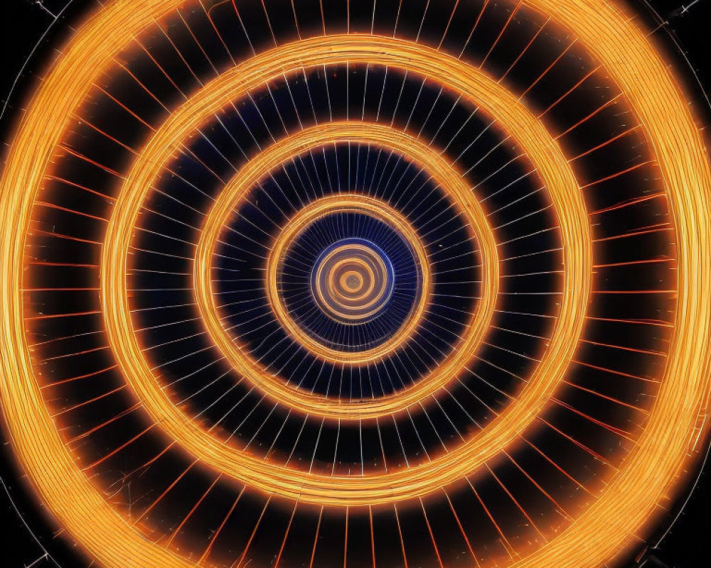 Concentric Circles with Neon Light Effects on Black Background